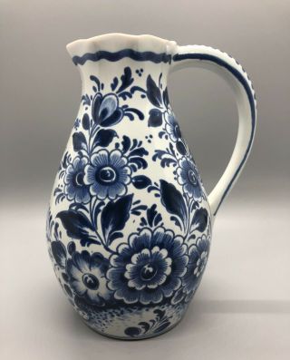 Vintage Delft Ceramic Juice Pitcher Blue And White Floral Design