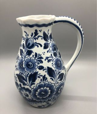 Vintage Delft Ceramic Juice Pitcher Blue and White Floral Design 2