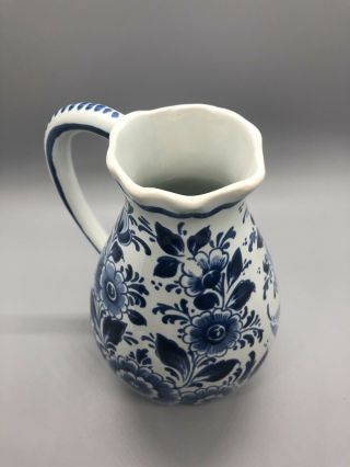Vintage Delft Ceramic Juice Pitcher Blue and White Floral Design 3