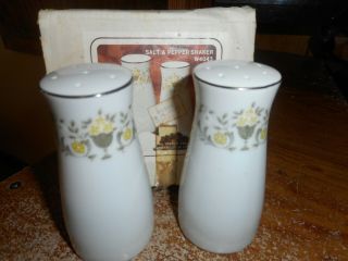 Salt And Pepper Shakers Sterling Fine China Florentine Pattern Japan W/box