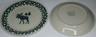 2 Folk Craft Moose Country Tienshan 10.  5 " Dinner Plates Cream/green Stoneware