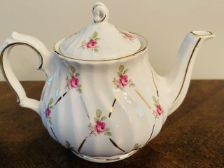 Vintage Small Sadler Teapot England Pattern Pink Roses Gold Trim Euc