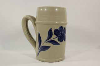 Williamsburg Pottery Salt Glazed Blue Tulip Design Coffee Mug 5.  25 X 2.  5 1997