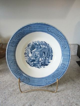 Currier & Ives Blue & White 9 " Serving Bowl,  " Maple Sugaring " Scene By Royal Usa