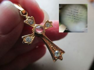 Vintage Gold Filled Crystal Stanhope Peep Cross Lords Prayer Fob Charm Pendant