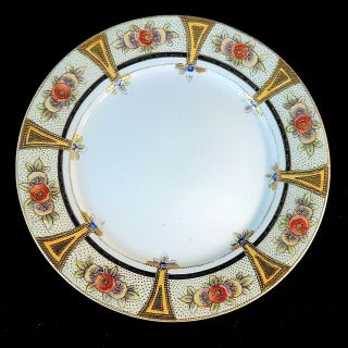 Antique Nippon Cabinet Plate Hand Painted Moriage Heavy Gold Gilding Japan Euc