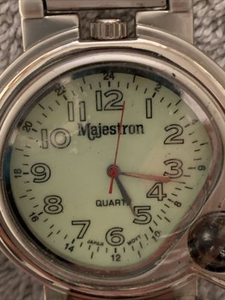 424 - Vintage Majestron Quartz Pocket Watch In Leather Case W/belt Loop