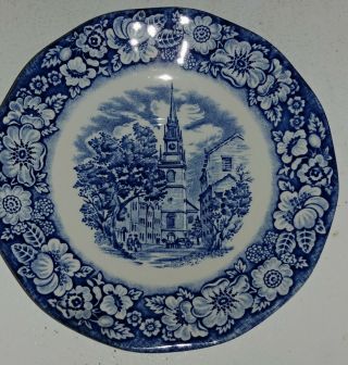 Vtg Liberty Blue Old North Church 9 3/4 " Dinner Plate England Staffordshire