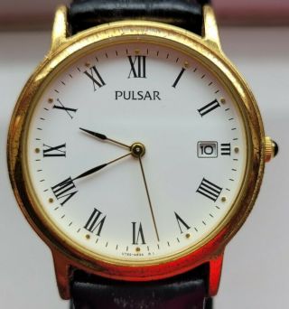 Vintage Mens Pulsar Quartz Gold Tone Date Watch V732 - X174 R1 Fitted Battery