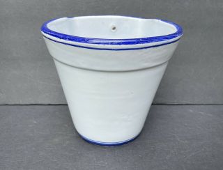Vintage Ceramic Flower Pot For Wall White With Blue Trim 7 " H Talavera Spain
