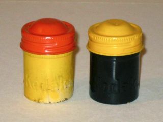 Vintage Metal Kodak 35mm Film Canisters Yellow & Black Advertising Tins W Caps