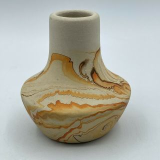 Vintage Nemadji Usa Pottery Orange Swirl Clay Small Bud Vase
