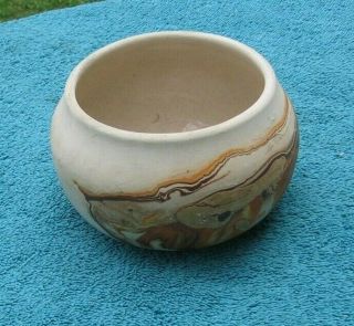 3 " Miniature Nemadji Clay Pottery Usa Orange Brown Swirl Bowl Vase Stock F