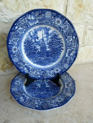 Staffordshire Liberty Blue Independence Hall Set Of 2 Dinner Plates Historical