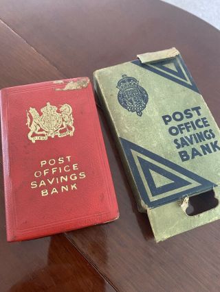 Post Office Metal Money Box Vintage With Instructions Sleeve.