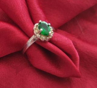 Gorgeous Green Stone Tourmaline? Vintage Hallmarked Sterling Silver Ring,  Size O