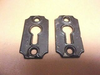 2 Matching Vintage Skeleton Key Escutcheons Backplates Cast Iron 1 5/8 " X 7/8 "