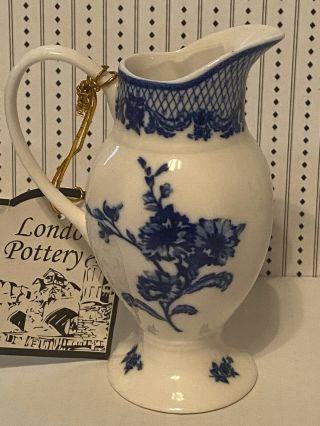 Vintage London Pottery Pitcher Flowers Flow Blue Fine Porcelain