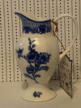 Vintage London Pottery Pitcher Flowers Flow Blue Fine Porcelain 3
