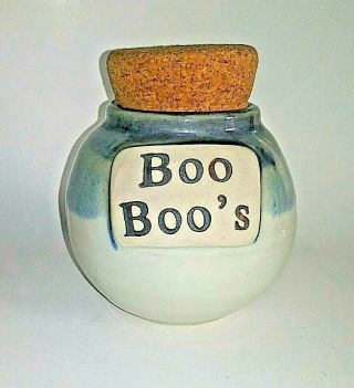 Tumbleweed Pottery Savings Jar Pot " Boo Boos " Cork Lid Stopper Handcrafted