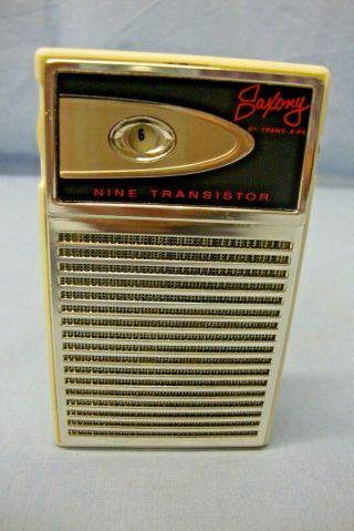 Vintage Saxony 9 Transistor Portable Radio W/carrying Case Plays