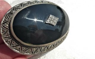 Spectacular Vintage Large Sterling Silver Black Onyx Marcasite Brooch