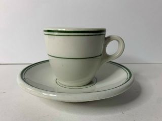 Sterling Vitrified China Usa Restaurant Ware Green Stripe Expresso Cup & Saucer