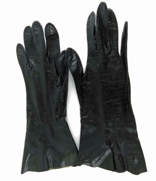 Ladies Careskin Vintage Long Leather Gloves By Size 7 Black Washable