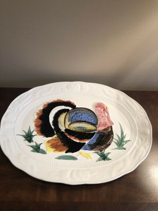 Large Vintage Oval Turkey Platter - Hand Painted - Made In Japan 18” X 14”