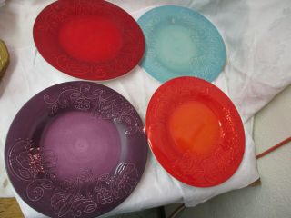 Laurie Gates Melamine 4 Large Chargers Plates Turquoise Red Orange Purple