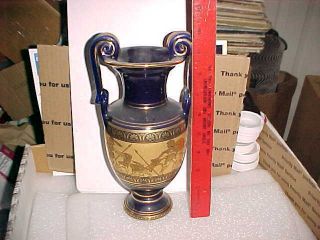 Blue & Gold Greek Vase Hand Made In Greece 24k S Gold 10 "