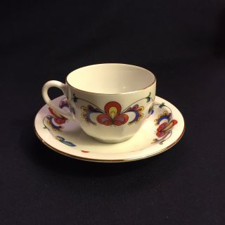 Vintage Porsgrund Farmers Rose Coffee Tea Cup And Saucer Made In Norway Style B