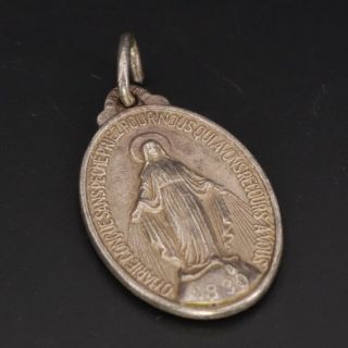 Vtg Sterling Silver - Catholic Virgin Mary Religious Medal Pendant - 5g