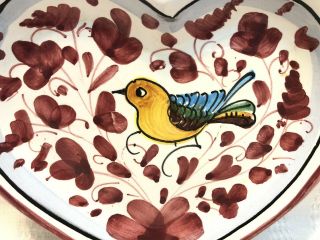Mario Sambuco (SM) Pottery - Deruta Italy - Floral/Bird Heart Shaped Trinket Dish 2