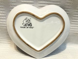 Mario Sambuco (SM) Pottery - Deruta Italy - Floral/Bird Heart Shaped Trinket Dish 3