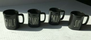 Rae Dunn Black Espresso Cups Set Of 4 Sip Gulp Drink Slurp Artisan Magenta