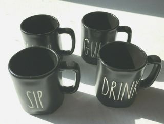 Rae Dunn Black Espresso Cups Set of 4 SIP GULP DRINK SLURP Artisan Magenta 2