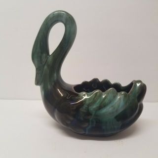 Blue Mountain Pottery Canada Green Black Drip Glaze Swan Planter Trinket Dish 5 "