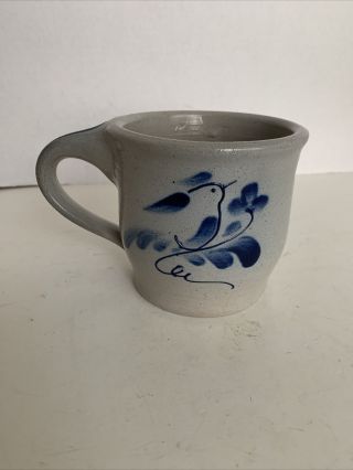 1993 Eldreth Pottery Salt Glazed Stoneware Mug Cobalt Blue Design