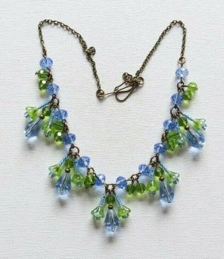 Vintage Art Deco Style Cornflower Blue/green Beaded Glass Necklace