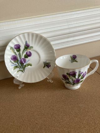 Mayfair Staffordshire Bone China Cup And Saucer In A Thistle Pattern.