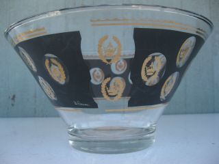 Vtg Mid - Century G.  Reeves Black & Gold Crown Laurel Leaf Glass Chip & Dip Set 2