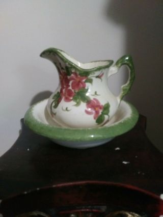 The Cash Family Pottery Pitcher And Bowl Hand Painted Flowers