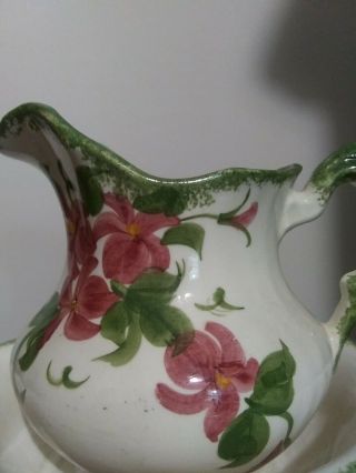 The Cash Family Pottery Pitcher And Bowl Hand Painted Flowers 3