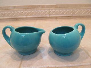 Vintage Metlox Poppy Trail Series 200 Turquoise Creamer And Open Sugar Bowl