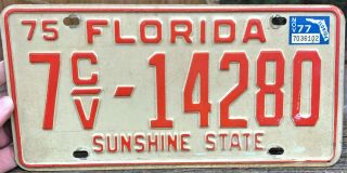 Vintage 1975 Florida License Plate - Volusia Co.  " 7c/v - 14280 " - - Fl