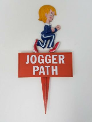 Vintage 1981 Art Line 12 " Plastic Jogger Path Lawn Sign Garden Stake Novelty
