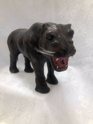 Vintage Handmade Leather Panther Statue Figure