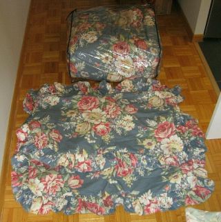 Vtg Ralph Lauren Kimberly Cotton Floral King Coverlet & Ruffled Pillow Shams