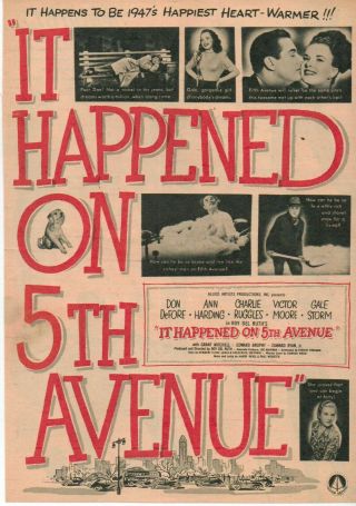 A4 Advert It Happened On 5th Avenue Don Defore Ann Harding Charles Ruggles